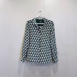 MaxMara Teal and White Printed Button-Down Shirt
